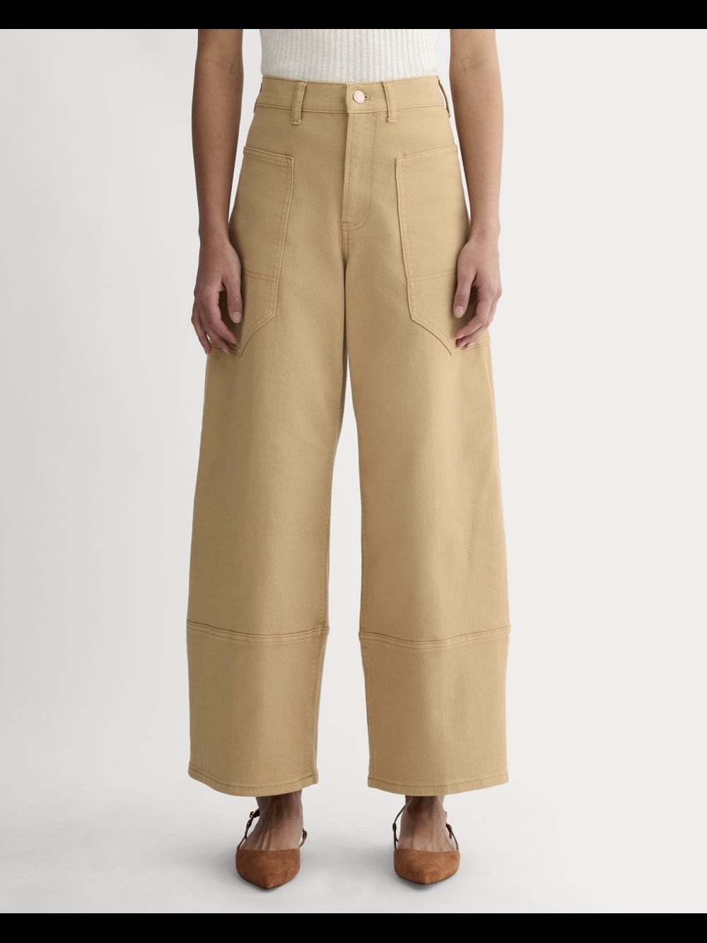 Everlane Wide-Leg High-Rise Utility Pants In Khaki